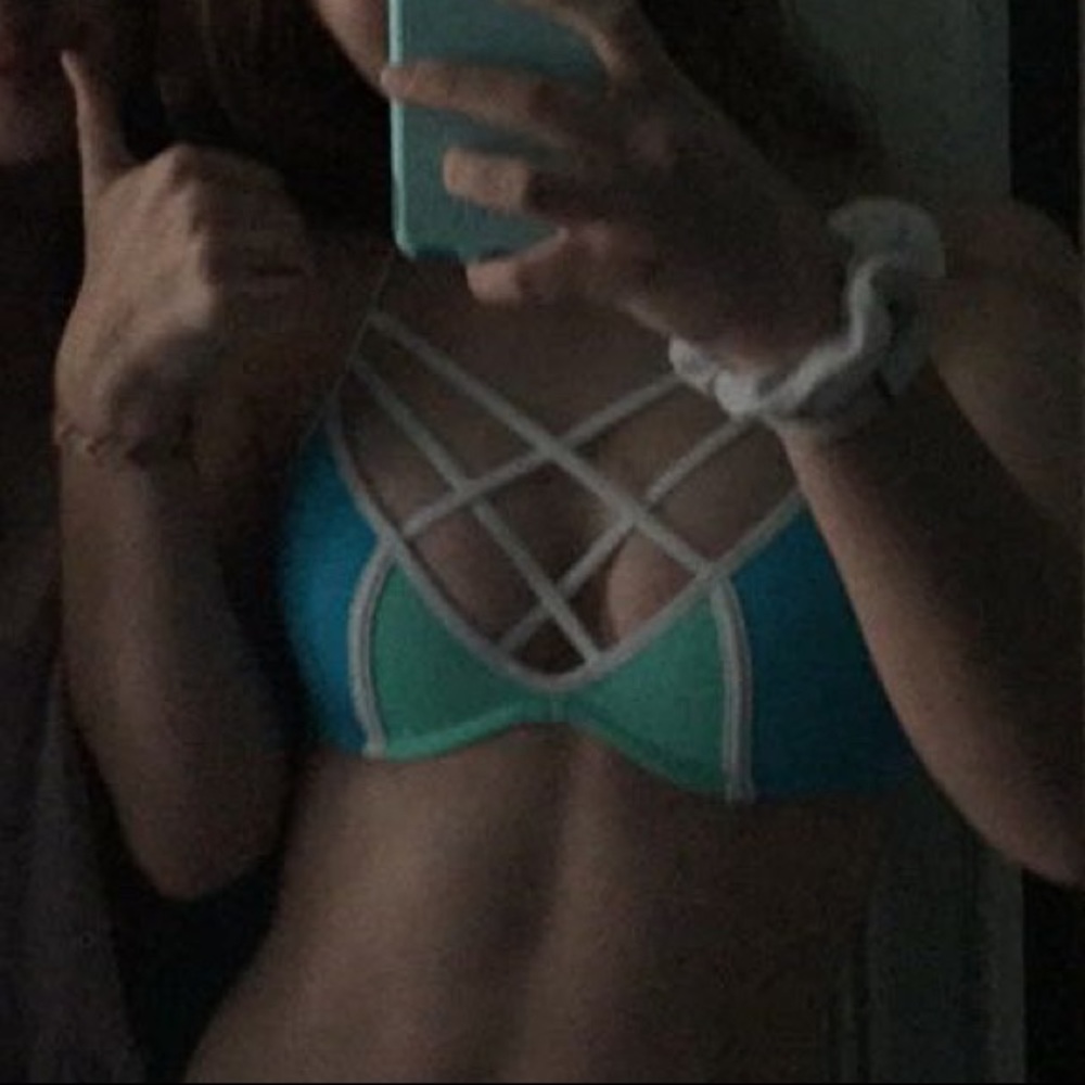 VS Pink Blue&Teal Bikini Top w/White Detail